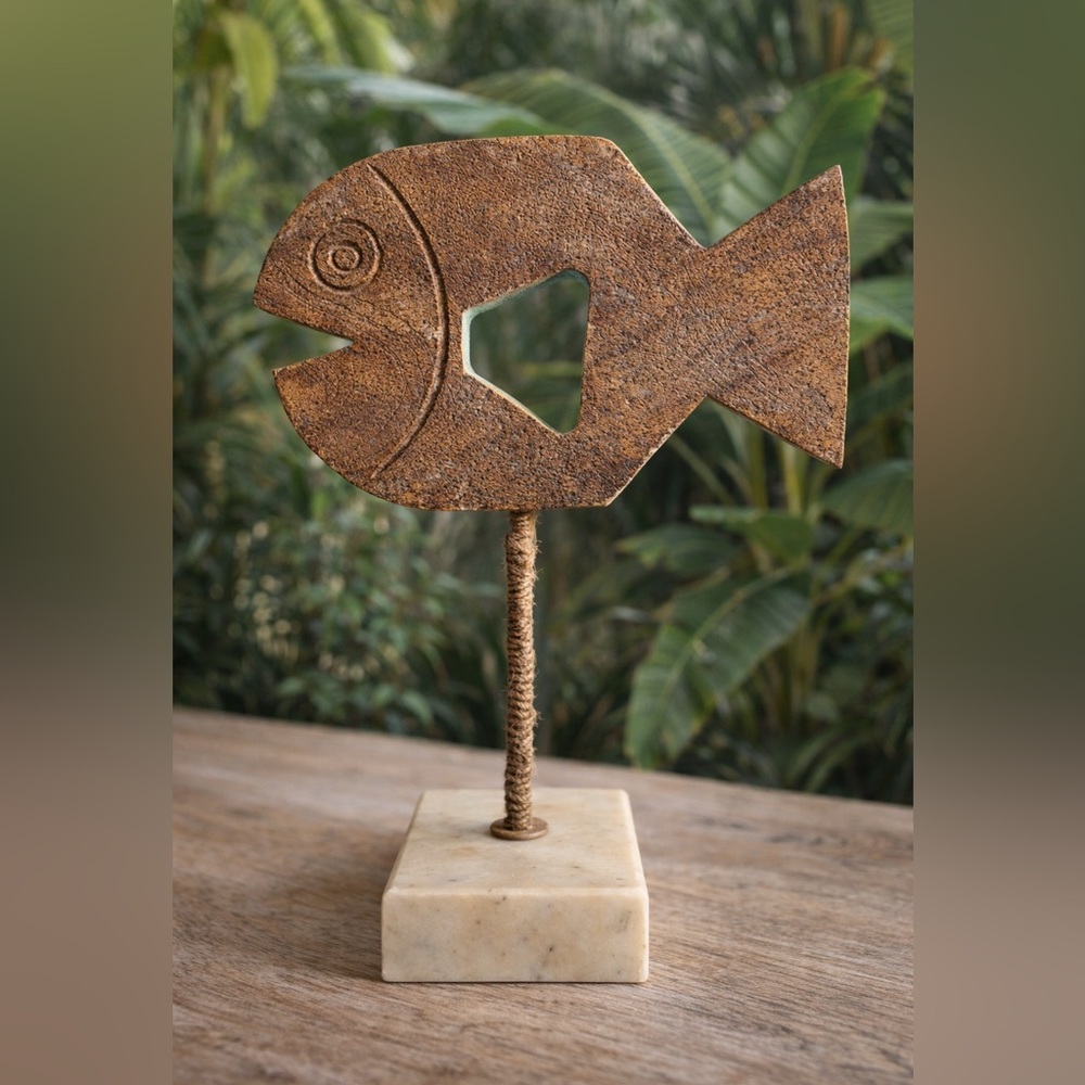 Rustic Wood Fish Sculpture 12”